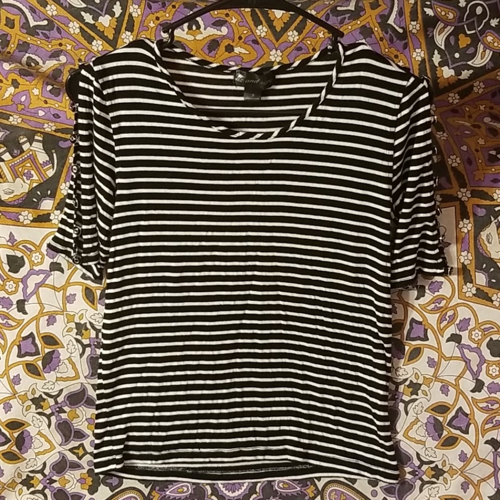 Silky Striped Short-Sleeved Blouse